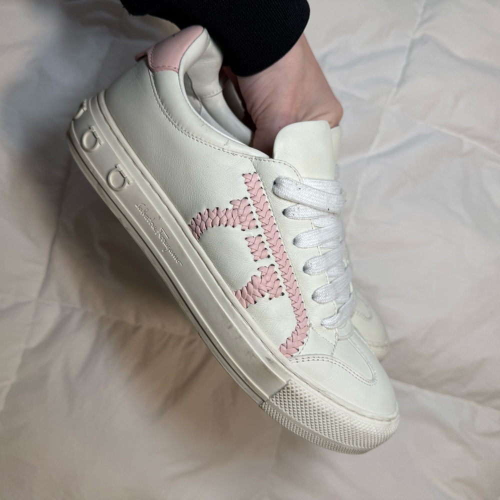 Ferragamo White and Pink Women's Sneakers